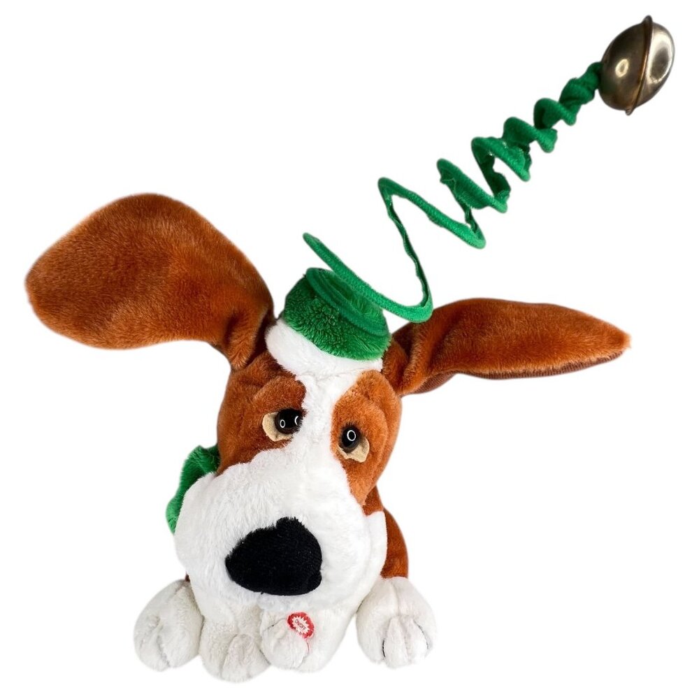 Kids Of America Animated Christmas Dog Plush Jingle Bell Hat & Green Scarf WORKS